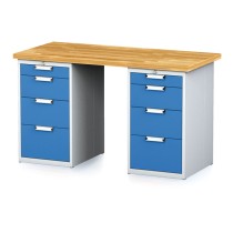 Dielenský stôl MECHANIC I s 2 zásuvkovými dielenskými boxami na náradie namiesto nôh, 8 zásuviek, 1500 x 700 x 880 mm, modré dvere