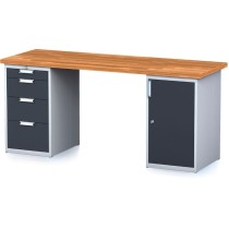 Dielenský stôl MECHANIC I so zásuvkovým boxom a skrinkou na náradie namiesto nôh, 4 zásuvky, 2000 x 700 x 880 mm, antracitové dvere