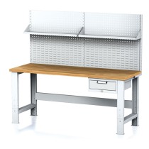 Dielenský stôl MECHANIC s nadstavbou a policou, 2000x700x700-1055 mm, nastaviteľné podnožie, 1x 1 zásuvkový kontejner
