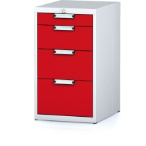 Dielenský zásuvkový box na náradie MECHANIC, 4 zásuvky, 480 x 600 x 840 mm, červené dvere