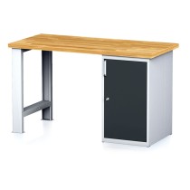 Dílenský pracovní stůl MECHANIC I, pevná noha + dílenská skříňka na nářadí, 1500 x 700 x 880 mm, antracitové dveře