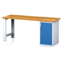 Dílenský pracovní stůl MECHANIC I, pevná noha + dílenská skříňka na nářadí, 2000 x 700 x 880 mm, modré dveře