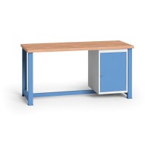 Dílenský stůl KOVONA, 1 závěsná skříňka na nářadí, buková spárovka, pevné nohy, 1700 mm