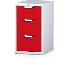 Dílenský zásuvkový box na nářadí MECHANIC, 3 zásuvky, 480 x 600 x 840 mm, červené dveře