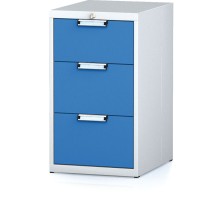 Dílenský zásuvkový box na nářadí MECHANIC, 3 zásuvky, 480 x 600 x 840 mm, modré dveře