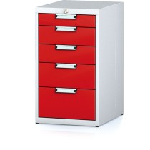 Dílenský zásuvkový box na nářadí MECHANIC, 5 zásuvek, 480 x 600 x 840 mm, červené dveře