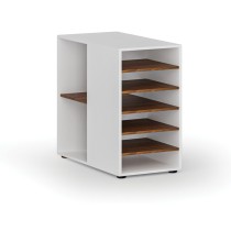 Dostawna szafka półkowa do biurka PRIMO WHITE, lewa, biała/orzech