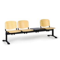 Dřevěná lavice do čekáren ISO, 3-sedák, se stolkem, černé nohy