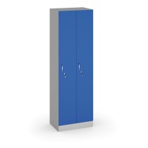 Drevená šatníková skrinka, 2 oddiely, 1900x600x420 mm, sivá/modrá