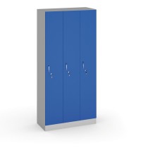 Drevená šatníková skrinka, 3 oddiely, 1900 x 900 x 420 mm, sivá/modrá