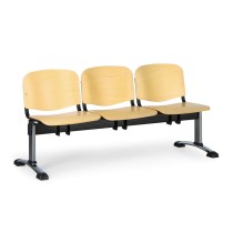 Drewniana ławka do poczekalni ISO, 3-siedziska, chromowane nogi