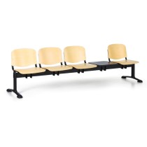 Drewniana ławka do poczekalni ISO, 4-siedziska + stolik, czarne nogi