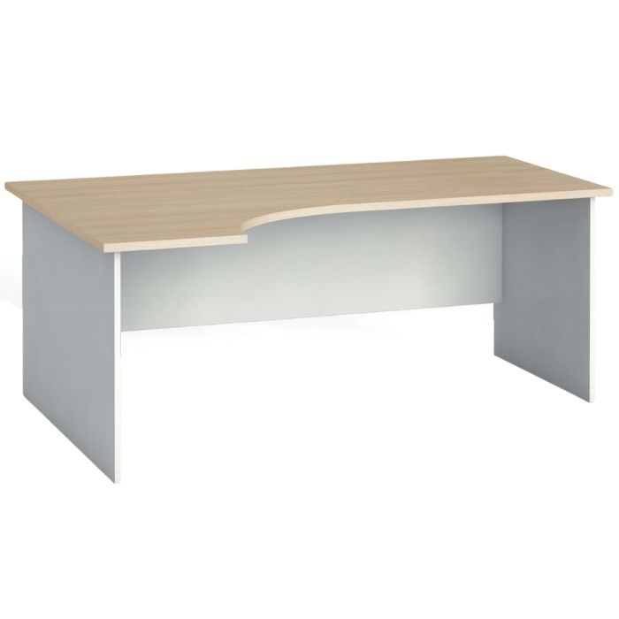 Ergonomický kancelársky pracovný stôl PRIMO FLEXI 1800 x 1200 mm, biela/dub prírodný, ľavý