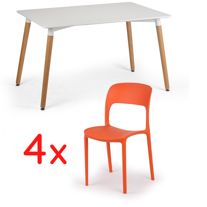 Esstisch 120x80 + 4x Plastikstuhl REFRESCO orange