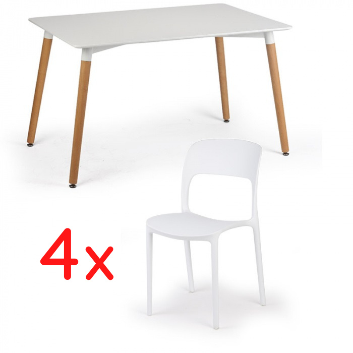Esstisch 120x80 + 4x Plastikstuhl REFRESCO weiß