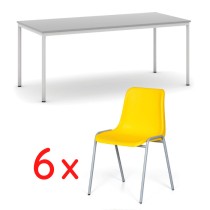 Esstisch, grau 1800x800 + 6 Konferenzstühle AMADOR, gelb