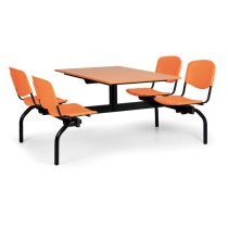 Esstischgarnitur 1930 x 1200 - orange Kunststoffsitze, Platte Kirschbaum