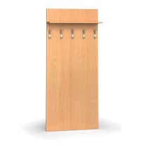 Holzwand mit Haken PRIMO, 5 Kleiderhaken, Regal