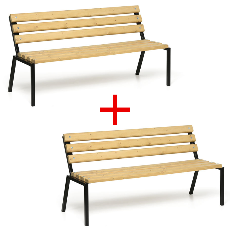 Gartenbank 1+1 GRATIS, stapelbar, mit Rückenlehne, 1500 mm, helle Eiche
