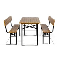 Gartenset - 2x Biergartengarnitur mit Rückenlehne + 1x Tisch, klappbar