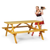 Gartenset - 2x Holz-Biergartengarnitur ohne Rückenlehne + 1x Tisch