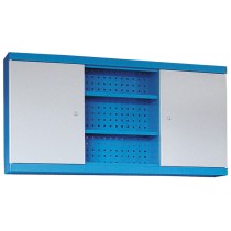 GÜDE Werkstatt-Hängeschrank, 600 x 1190 x 200 mm, 2 Türen + Werkzeuglochwand, 6 Fachböden, blau