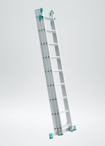 Hliníkový trojdielny univerzálny rebrík ALVE EUROSTYL s úpravou na schody, 3x9 priečok, dĺžka 5,69 m