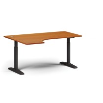 Höhenverstellbarer Schreibtisch, elektrisch, 675-1325 mm, Ecke links, Tischplatte 1600x1200 mm, schwarzes Untergestell, Kirsche