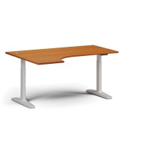 Höhenverstellbarer Schreibtisch, elektrisch, 675-1325 mm, Ecke links, Tischplatte 1600x1200 mm, weißes Untergestell, Kirsche