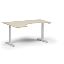 Höhenverstellbarer Schreibtisch, elektrisch, 675-1325 mm, ergonomisch links, Tischplatte 1600x1200 mm, weißes Untergestell, Birke