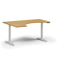 Höhenverstellbarer Schreibtisch, elektrisch, 675-1325 mm, ergonomisch links, Tischplatte 1600x1200 mm, weißes Untergestell, Buche