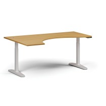 Höhenverstellbarer Schreibtisch, elektrisch, 675-1325 mm, ergonomisch links, Tischplatte 1800x1200 mm, weißes Untergestell, Buche