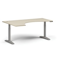 Höhenverstellbarer Schreibtisch, elektrisch, 675-1325 mm, ergonomisch links, Tischplatte 1880x1200 mm, graues Untergestell, Birke