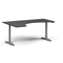Höhenverstellbarer Schreibtisch, elektrisch, 675-1325 mm, ergonomisch links, Tischplatte 1880x1200 mm, graues Untergestell, graphit