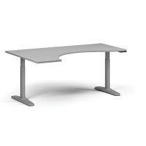 Höhenverstellbarer Schreibtisch, elektrisch, 675-1325 mm, ergonomisch links, Tischplatte 1880x1200 mm, graues Untergestell, grau