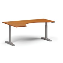Höhenverstellbarer Schreibtisch, elektrisch, 675-1325 mm, ergonomisch links, Tischplatte 1880x1200 mm, graues Untergestell, Kirsche