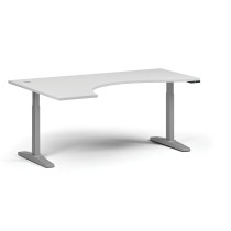 Höhenverstellbarer Schreibtisch, elektrisch, 675-1325 mm, ergonomisch links, Tischplatte 1880x1200 mm, graues Untergestell, weiß