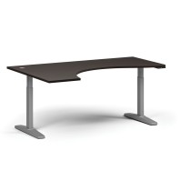 Höhenverstellbarer Schreibtisch, elektrisch, 675-1325 mm, ergonomisch links, Tischplatte 1880x1200 mm, graues Untergestell, Wenge