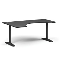 Höhenverstellbarer Schreibtisch, elektrisch, 675-1325 mm, ergonomisch links, Tischplatte 1880x1200 mm, schwarzes Untergestell, graphit