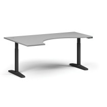 Höhenverstellbarer Schreibtisch, elektrisch, 675-1325 mm, ergonomisch links, Tischplatte 1880x1200 mm, schwarzes Untergestell, grau