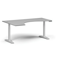 Höhenverstellbarer Schreibtisch, elektrisch, 675-1325 mm, ergonomisch links, Tischplatte 1880x1200 mm, weißes Untergestell, grau