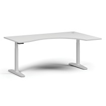 Höhenverstellbarer Schreibtisch, elektrisch, 675-1325 mm, ergonomisch rechts, Tischplatte 1800x1200 mm, weißes Untergestell, weiß
