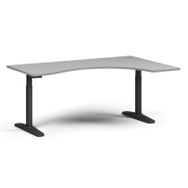Höhenverstellbarer Schreibtisch, elektrisch, 675-1325 mm, ergonomisch rechts, Tischplatte 1880x1200 mm, schwarzes Untergestell, grau