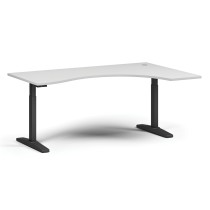 Höhenverstellbarer Schreibtisch, elektrisch, 675-1325 mm, ergonomisch rechts, Tischplatte 1880x1200 mm, schwarzes Untergestell, weiß
