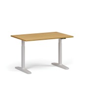 Höhenverstellbarer Schreibtisch, elektrisch, 675-1325 mm, Tischplatte 1200x800 mm, weißes Untergestell, Buche