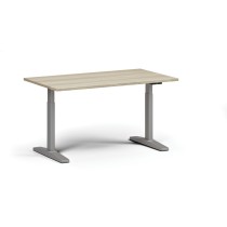 Höhenverstellbarer Schreibtisch, elektrisch, 675-1325 mm, Tischplatte 1400x800 mm, graues Untergestell, Natureiche