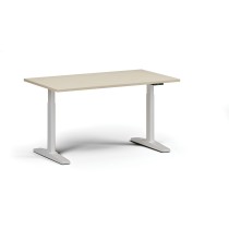Höhenverstellbarer Schreibtisch, elektrisch, 675-1325 mm, Tischplatte 1400x800 mm, weißes Untergestell, Birke