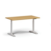 Höhenverstellbarer Schreibtisch, elektrisch, 675-1325 mm, Tischplatte 1400x800 mm, weißes Untergestell, Buche