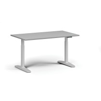 Höhenverstellbarer Schreibtisch, elektrisch, 675-1325 mm, Tischplatte 1400x800 mm, weißes Untergestell, grau