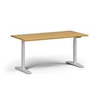 Höhenverstellbarer Schreibtisch, elektrisch, 675-1325 mm, Tischplatte 1600x800 mm, weißes Untergestell, Buche